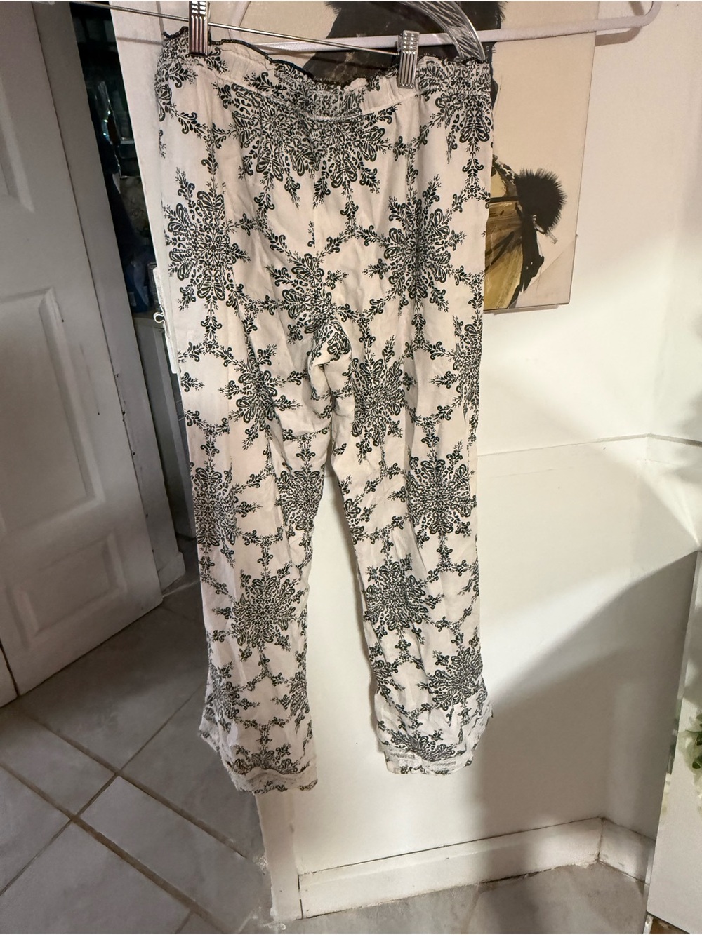 Victoria's Secret White Joggers with Black Floral Medallion Print